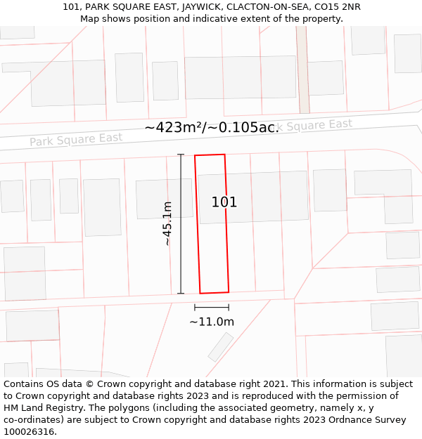 101, PARK SQUARE EAST, JAYWICK, CLACTON-ON-SEA, CO15 2NR: Plot and title map