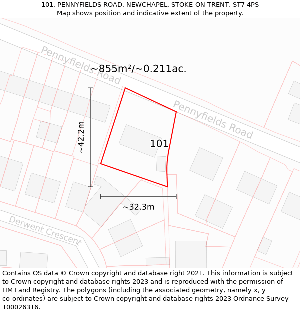 101, PENNYFIELDS ROAD, NEWCHAPEL, STOKE-ON-TRENT, ST7 4PS: Plot and title map