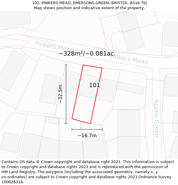 101, PINKERS MEAD, EMERSONS GREEN, BRISTOL, BS16 7EJ: Plot and title map