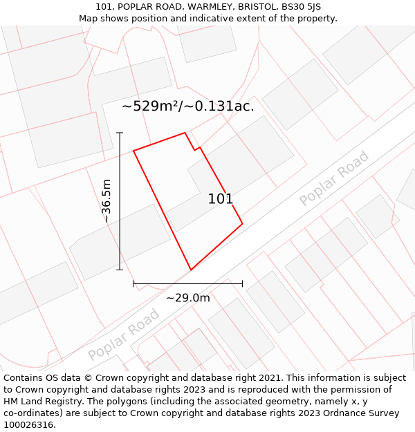 101, POPLAR ROAD, WARMLEY, BRISTOL, BS30 5JS: Plot and title map