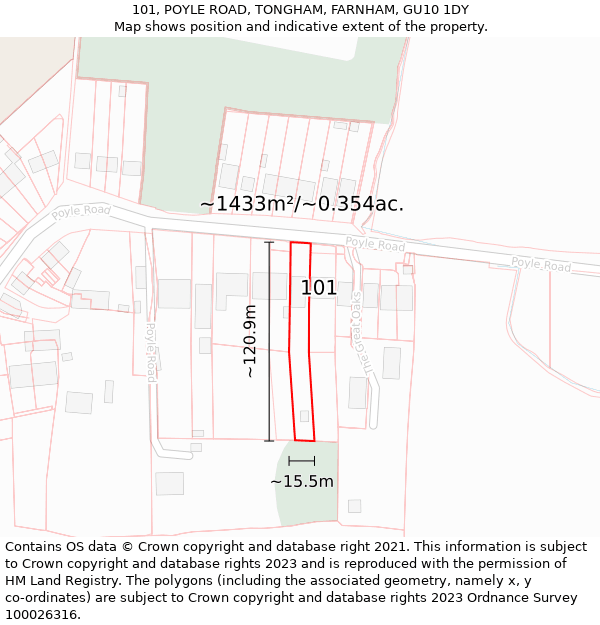 101, POYLE ROAD, TONGHAM, FARNHAM, GU10 1DY: Plot and title map