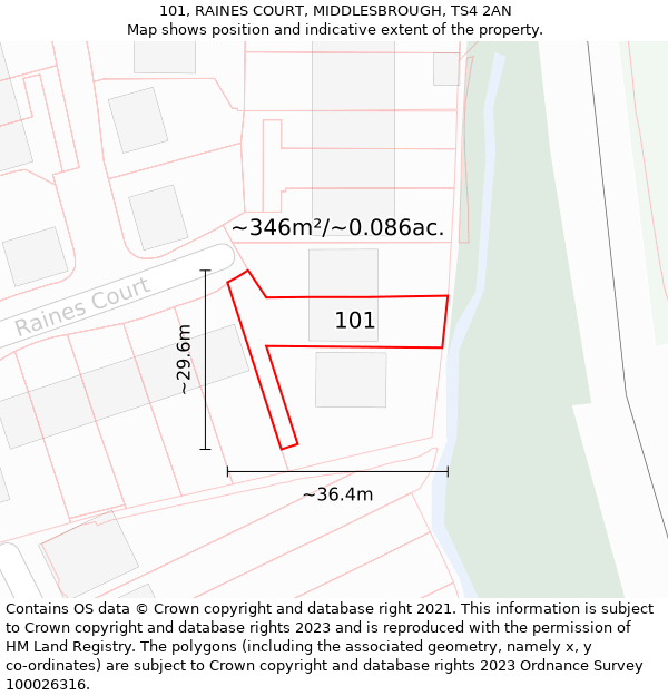 101, RAINES COURT, MIDDLESBROUGH, TS4 2AN: Plot and title map