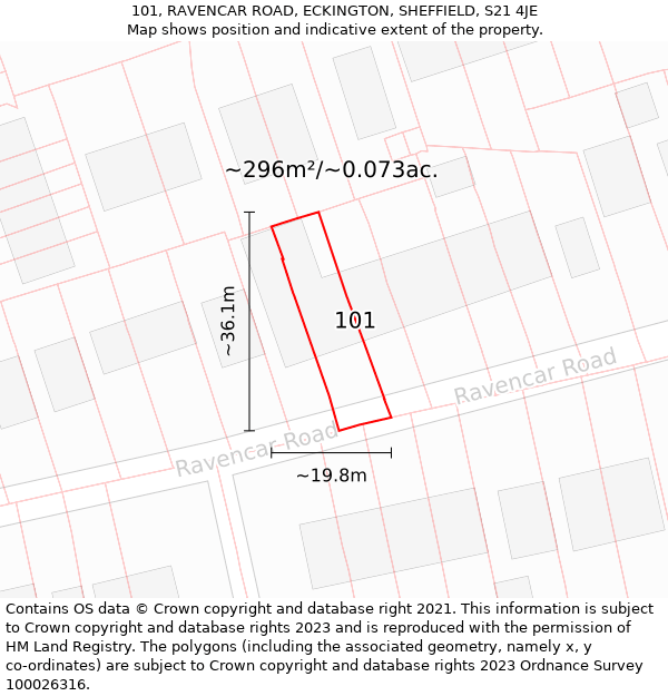 101, RAVENCAR ROAD, ECKINGTON, SHEFFIELD, S21 4JE: Plot and title map