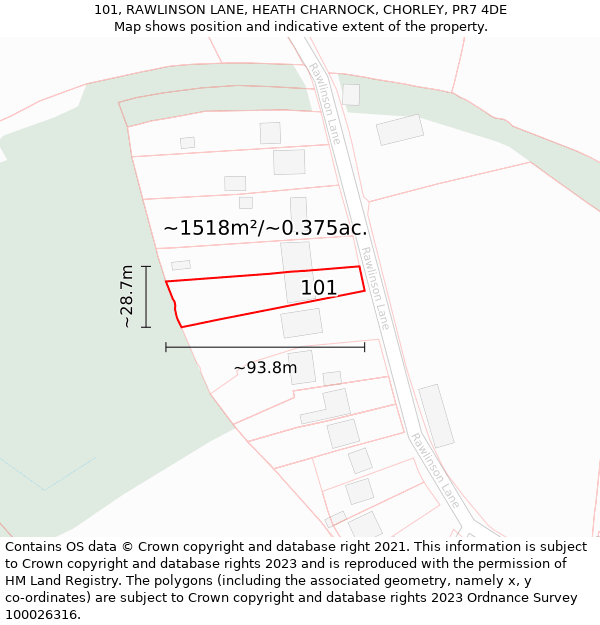 101, RAWLINSON LANE, HEATH CHARNOCK, CHORLEY, PR7 4DE: Plot and title map