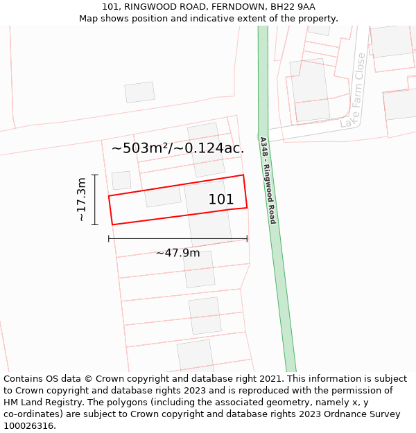 101, RINGWOOD ROAD, FERNDOWN, BH22 9AA: Plot and title map