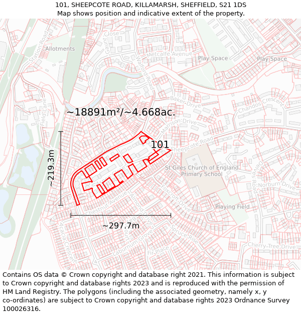 101, SHEEPCOTE ROAD, KILLAMARSH, SHEFFIELD, S21 1DS: Plot and title map