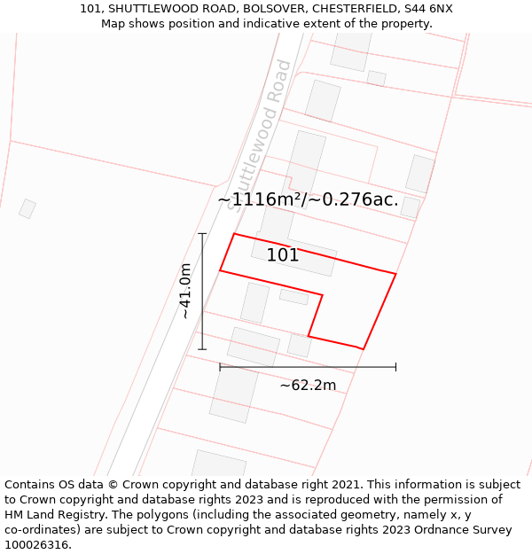 101, SHUTTLEWOOD ROAD, BOLSOVER, CHESTERFIELD, S44 6NX: Plot and title map