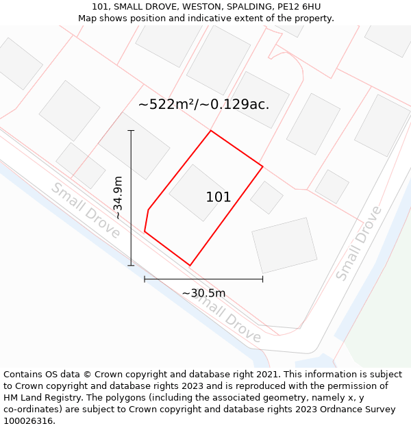 101, SMALL DROVE, WESTON, SPALDING, PE12 6HU: Plot and title map