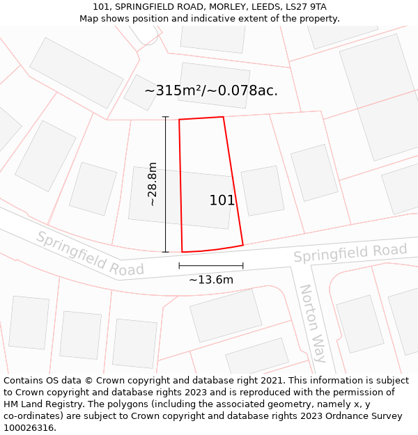 101, SPRINGFIELD ROAD, MORLEY, LEEDS, LS27 9TA: Plot and title map