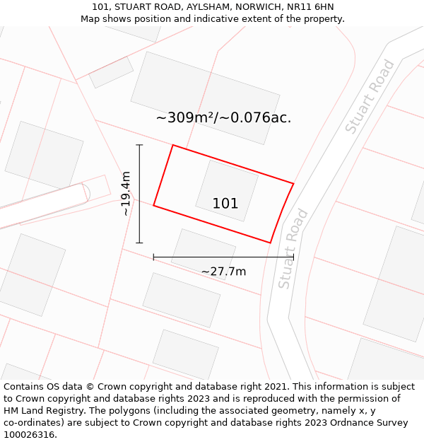 101, STUART ROAD, AYLSHAM, NORWICH, NR11 6HN: Plot and title map