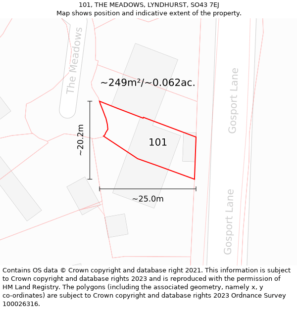 101, THE MEADOWS, LYNDHURST, SO43 7EJ: Plot and title map