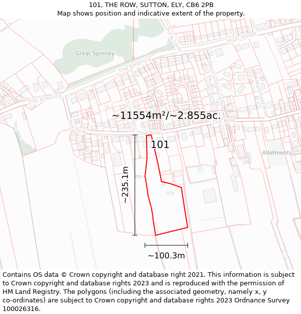 101, THE ROW, SUTTON, ELY, CB6 2PB: Plot and title map