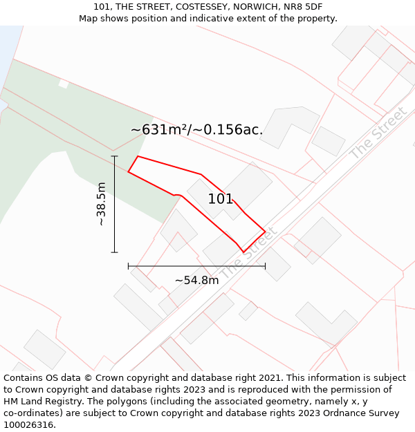 101, THE STREET, COSTESSEY, NORWICH, NR8 5DF: Plot and title map