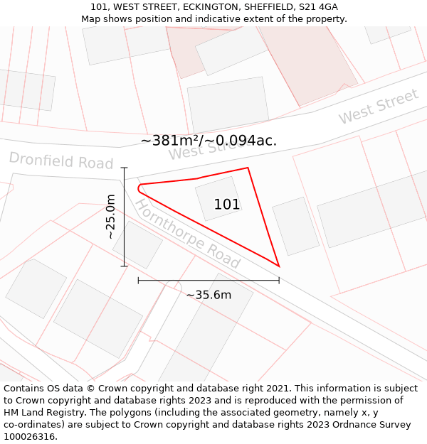 101, WEST STREET, ECKINGTON, SHEFFIELD, S21 4GA: Plot and title map