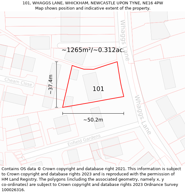 101, WHAGGS LANE, WHICKHAM, NEWCASTLE UPON TYNE, NE16 4PW: Plot and title map