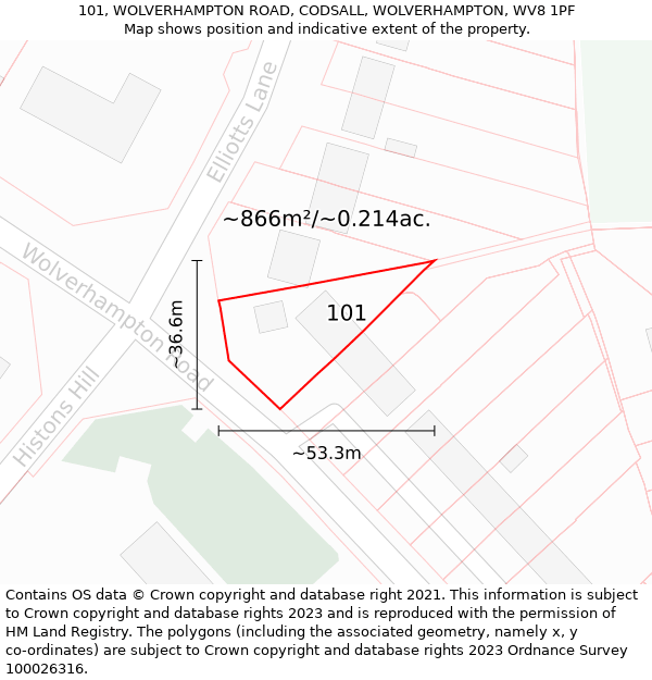 101, WOLVERHAMPTON ROAD, CODSALL, WOLVERHAMPTON, WV8 1PF: Plot and title map