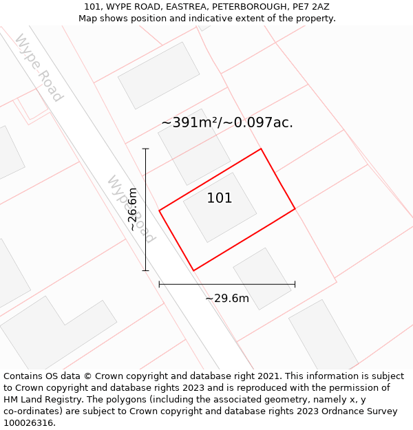 101, WYPE ROAD, EASTREA, PETERBOROUGH, PE7 2AZ: Plot and title map