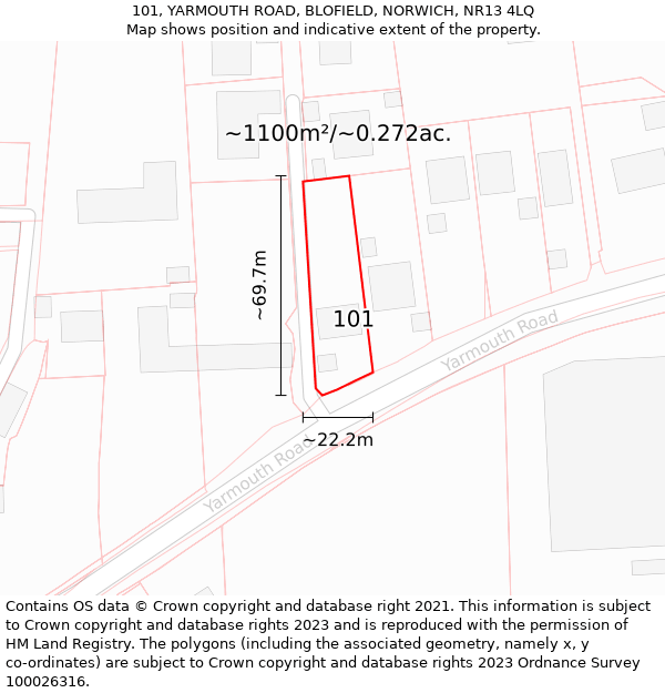 101, YARMOUTH ROAD, BLOFIELD, NORWICH, NR13 4LQ: Plot and title map