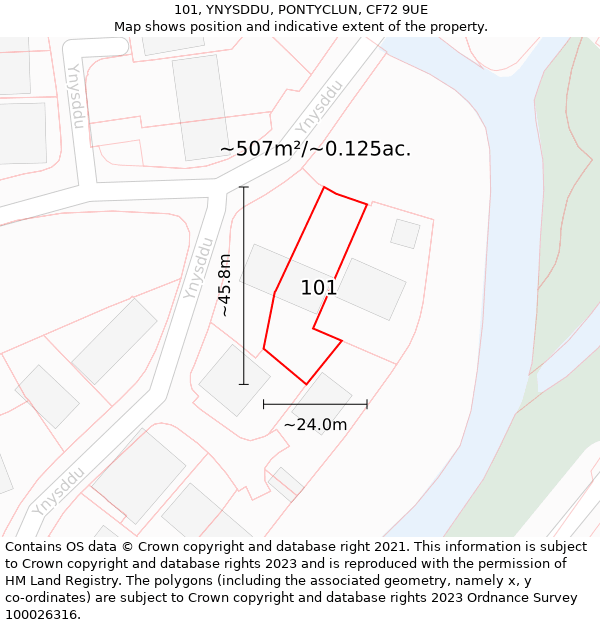 101, YNYSDDU, PONTYCLUN, CF72 9UE: Plot and title map