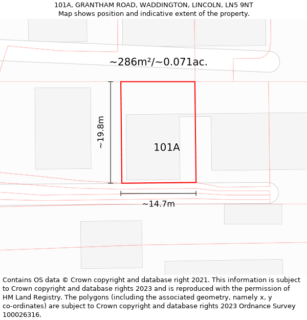 101A, GRANTHAM ROAD, WADDINGTON, LINCOLN, LN5 9NT: Plot and title map