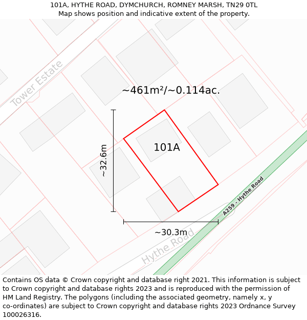 101A, HYTHE ROAD, DYMCHURCH, ROMNEY MARSH, TN29 0TL: Plot and title map