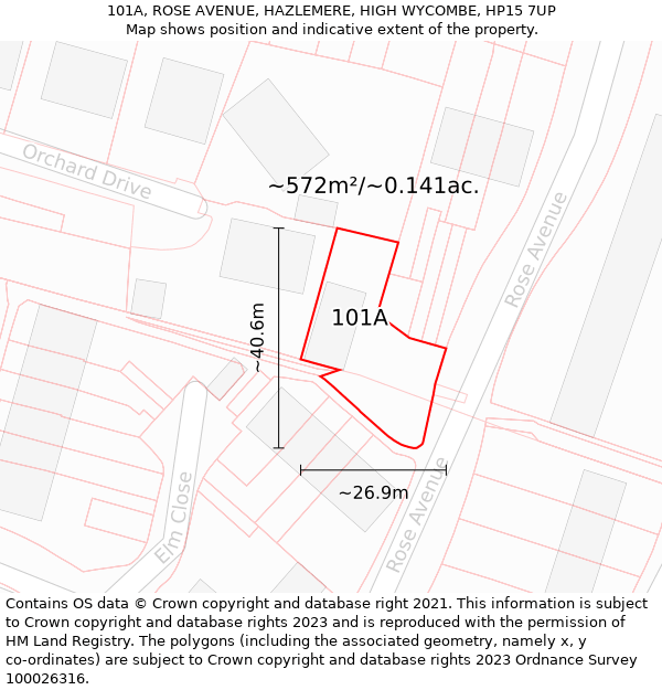 101A, ROSE AVENUE, HAZLEMERE, HIGH WYCOMBE, HP15 7UP: Plot and title map