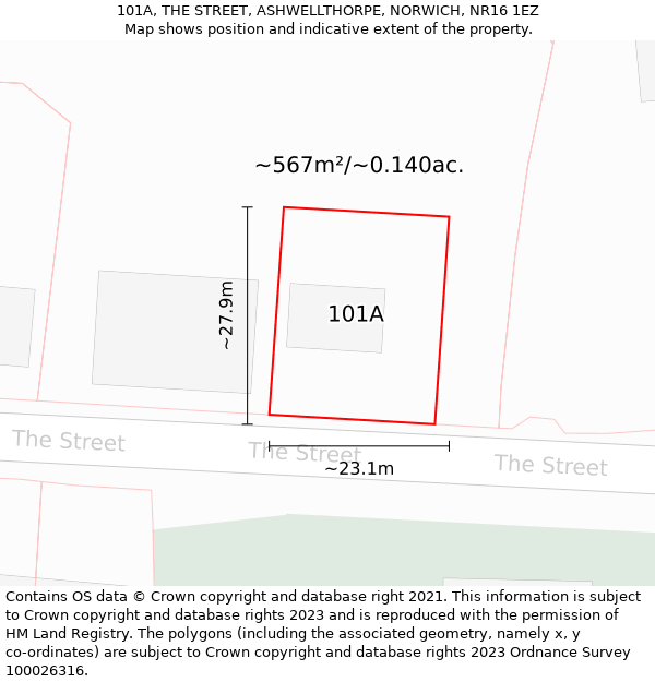 101A, THE STREET, ASHWELLTHORPE, NORWICH, NR16 1EZ: Plot and title map