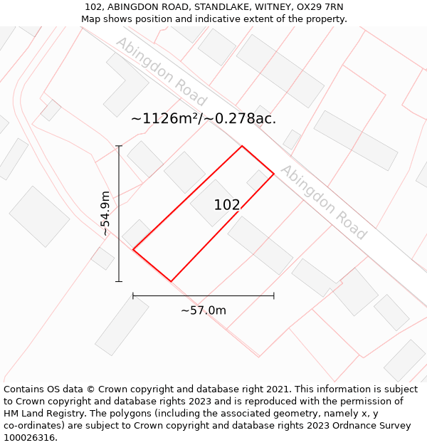 102, ABINGDON ROAD, STANDLAKE, WITNEY, OX29 7RN: Plot and title map