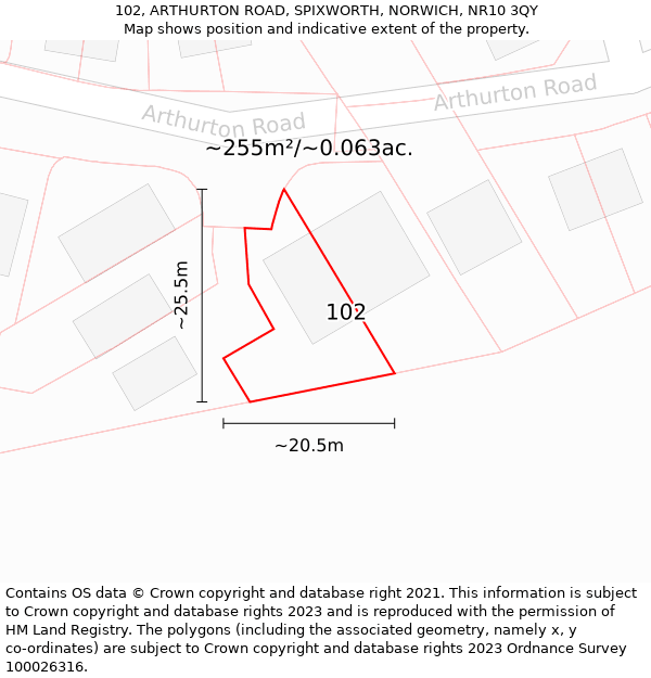 102, ARTHURTON ROAD, SPIXWORTH, NORWICH, NR10 3QY: Plot and title map