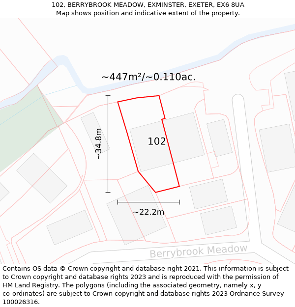 102, BERRYBROOK MEADOW, EXMINSTER, EXETER, EX6 8UA: Plot and title map