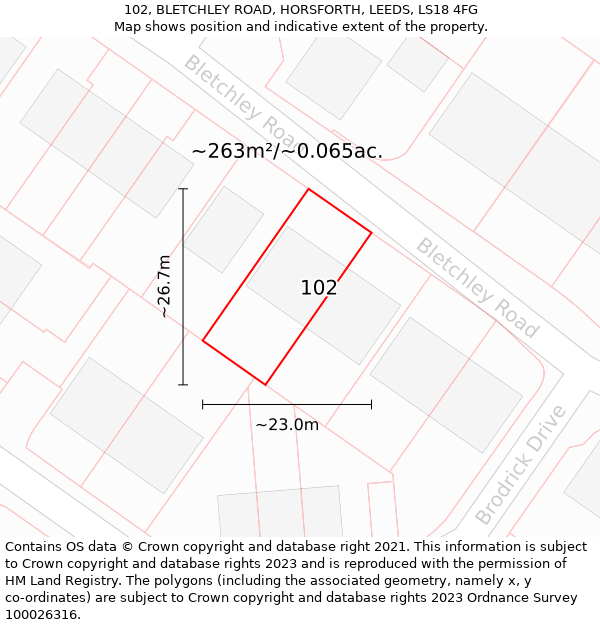 102, BLETCHLEY ROAD, HORSFORTH, LEEDS, LS18 4FG: Plot and title map