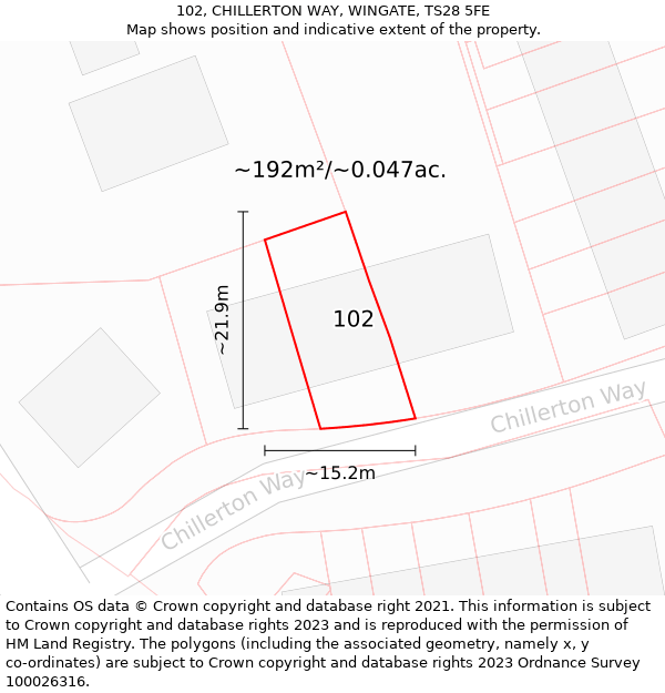 102, CHILLERTON WAY, WINGATE, TS28 5FE: Plot and title map