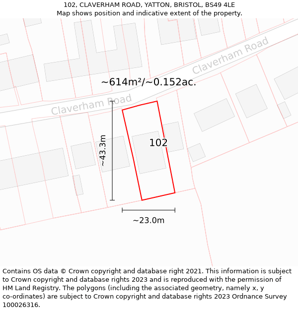 102, CLAVERHAM ROAD, YATTON, BRISTOL, BS49 4LE: Plot and title map