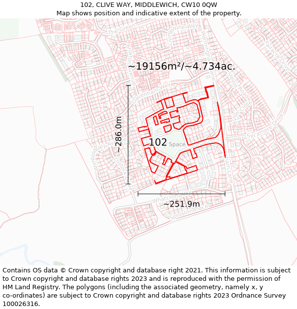 102, CLIVE WAY, MIDDLEWICH, CW10 0QW: Plot and title map