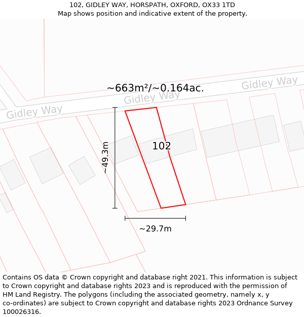 102, GIDLEY WAY, HORSPATH, OXFORD, OX33 1TD: Plot and title map