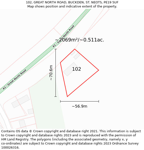 102, GREAT NORTH ROAD, BUCKDEN, ST. NEOTS, PE19 5UF: Plot and title map