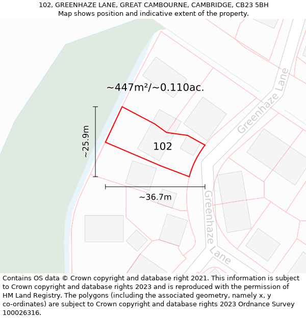 102, GREENHAZE LANE, GREAT CAMBOURNE, CAMBRIDGE, CB23 5BH: Plot and title map