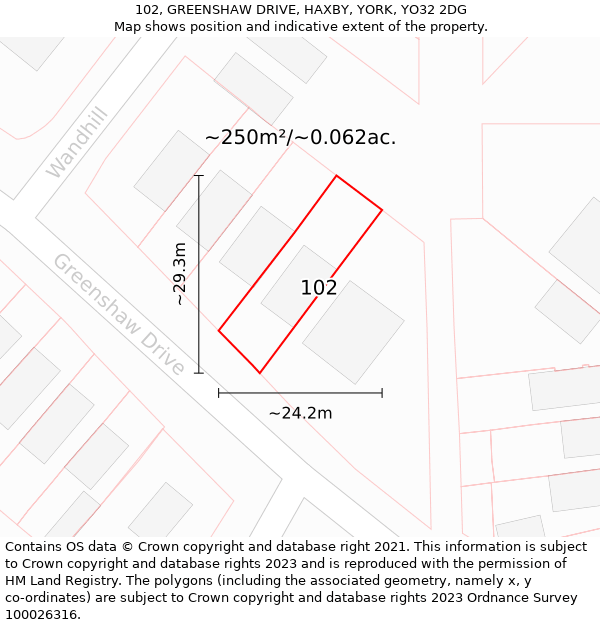 102, GREENSHAW DRIVE, HAXBY, YORK, YO32 2DG: Plot and title map