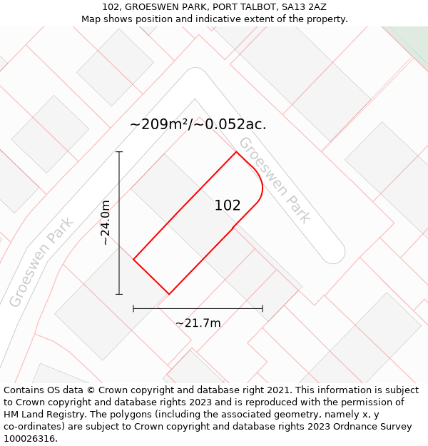 102, GROESWEN PARK, PORT TALBOT, SA13 2AZ: Plot and title map