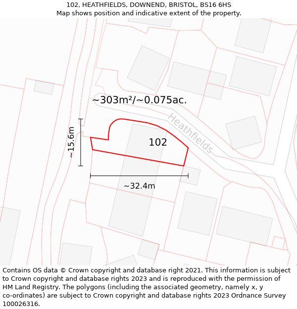 102, HEATHFIELDS, DOWNEND, BRISTOL, BS16 6HS: Plot and title map