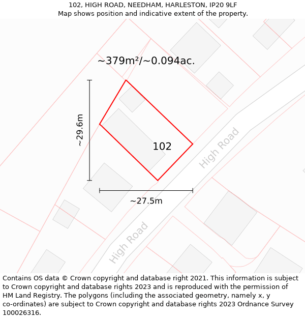 102, HIGH ROAD, NEEDHAM, HARLESTON, IP20 9LF: Plot and title map