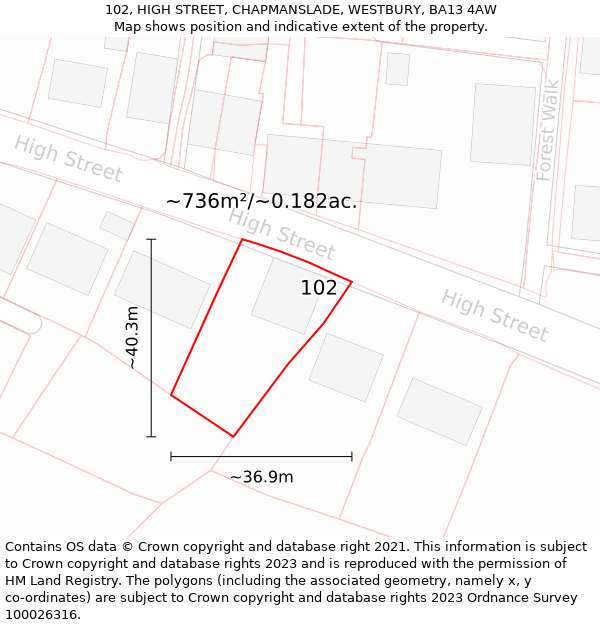 102, HIGH STREET, CHAPMANSLADE, WESTBURY, BA13 4AW: Plot and title map