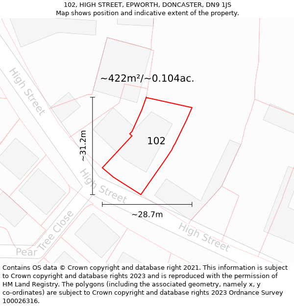 102, HIGH STREET, EPWORTH, DONCASTER, DN9 1JS: Plot and title map