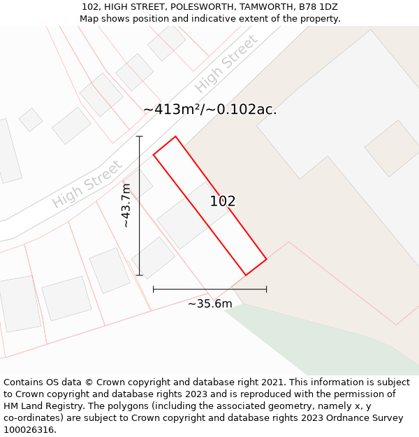 102, HIGH STREET, POLESWORTH, TAMWORTH, B78 1DZ: Plot and title map