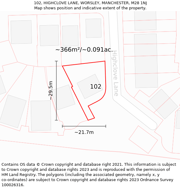 102, HIGHCLOVE LANE, WORSLEY, MANCHESTER, M28 1NJ: Plot and title map