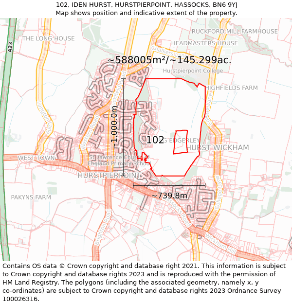 102, IDEN HURST, HURSTPIERPOINT, HASSOCKS, BN6 9YJ: Plot and title map