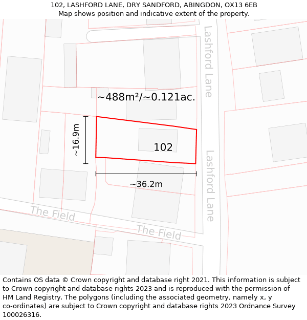 102, LASHFORD LANE, DRY SANDFORD, ABINGDON, OX13 6EB: Plot and title map