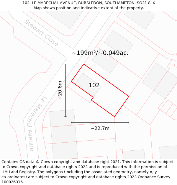 102, LE MARECHAL AVENUE, BURSLEDON, SOUTHAMPTON, SO31 8LX: Plot and title map