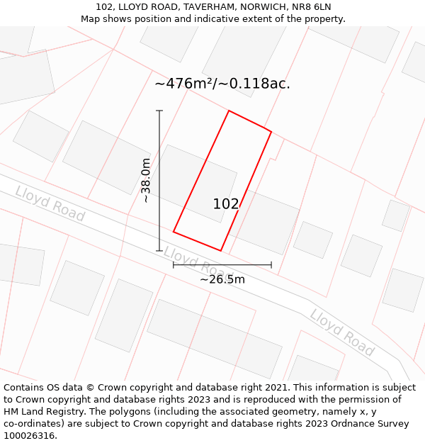 102, LLOYD ROAD, TAVERHAM, NORWICH, NR8 6LN: Plot and title map