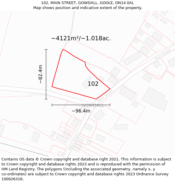 102, MAIN STREET, GOWDALL, GOOLE, DN14 0AL: Plot and title map